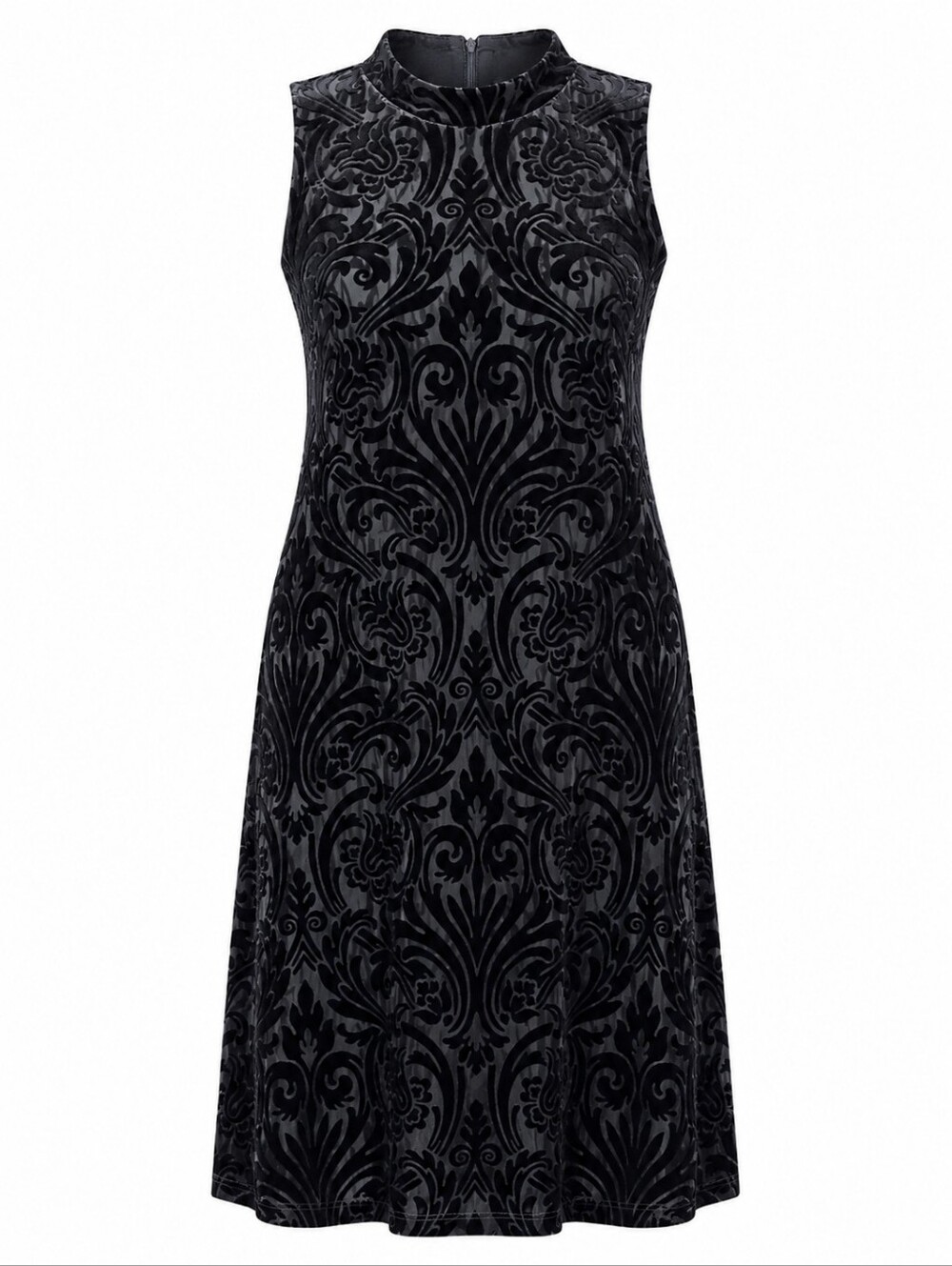 JESSICA‎ HOWARD | Black Burnout Velvet Sleeveless A-Line Dress Mock Neck | 16